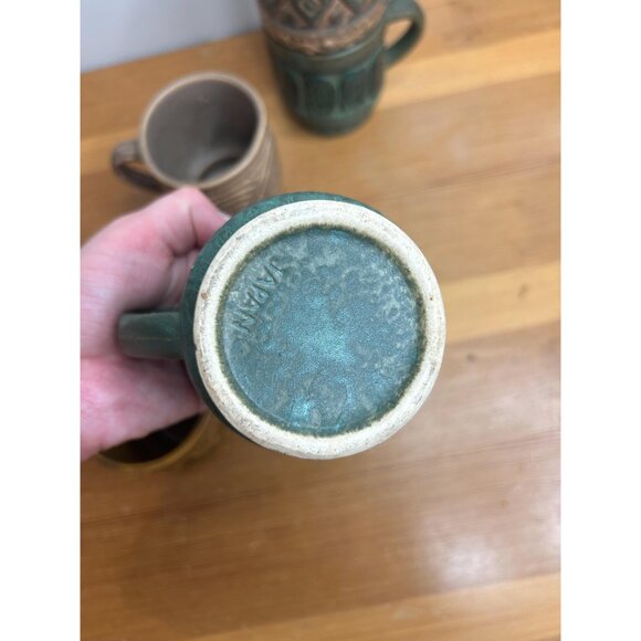 Vintage stoneware mugs cottagecore colourful set of 5 - small flea bites/ chips - Picture 10 of 10